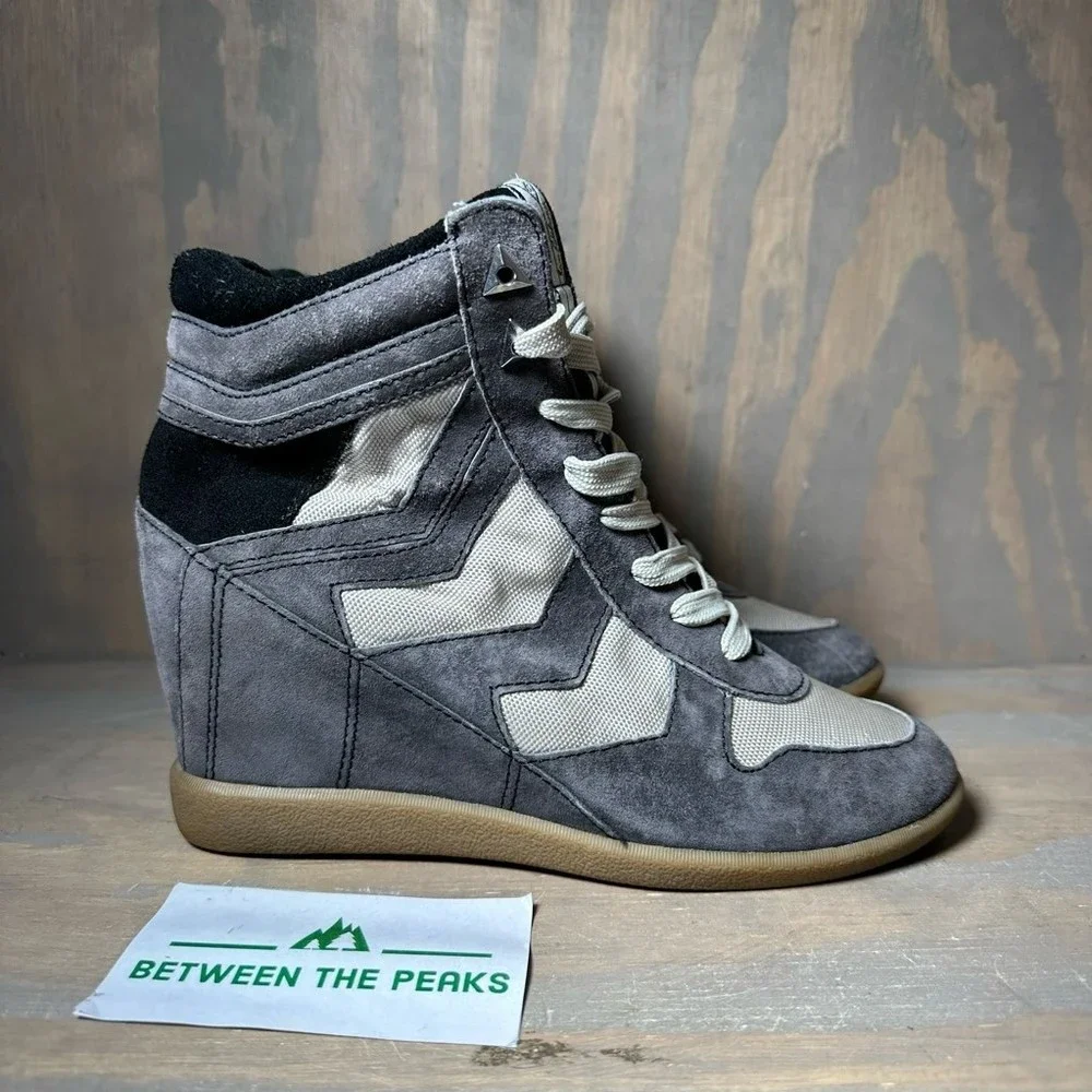 Sam Edelman Womens Bennett Wedge Sneakers Shoes Gray Leather Mesh Lace Up 7M